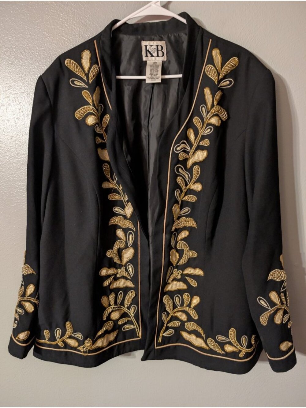 Vintage Stella Louise for KB Womens 22W Black Gold Beaded Embroidered Blazer